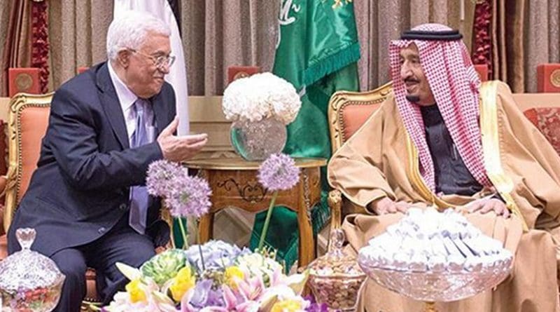 Saudi Arabia's Custodian of the Two Holy Mosques King Salman receives Palestine President Mahmoud Abbas in Riyadh. Photo Credit: SPA