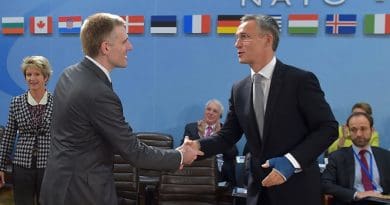 Left to right: Igor Luksic (Deputy Prime Minister and Minister of Foreign Affairs and European Integration, Montenegro) shaking hands with NATO Secretary General Jens Stoltenberg. Photo Credit: NATO.
