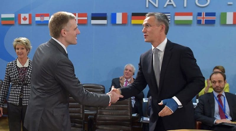 Left to right: Igor Luksic (Deputy Prime Minister and Minister of Foreign Affairs and European Integration, Montenegro) shaking hands with NATO Secretary General Jens Stoltenberg. Photo Credit: NATO.