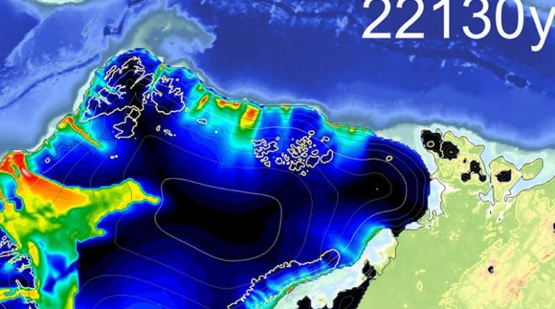 The Barents Sea Ice Sheet covered large areas in the northern Eurasia some 22 000 years ago. It retreated fairly rapidly, which in geological terms means over thousands of years. Illustration: Henry Patton/CAGE. Paper in prep.