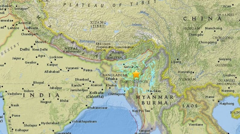 Powerful 6.7 earthquake strikes near Imphal, India near the border with Burma. Source: USGS