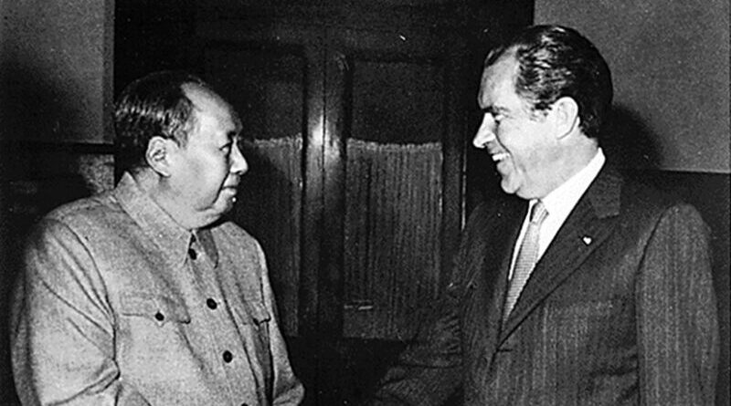 Richard Nixon meets with Mao Zedong in Beijing, February 21, 1972. Photo Credit: Nixon Presidential Materials, U.S. National Archives, College Park, Maryland, Wikipedia Commons.