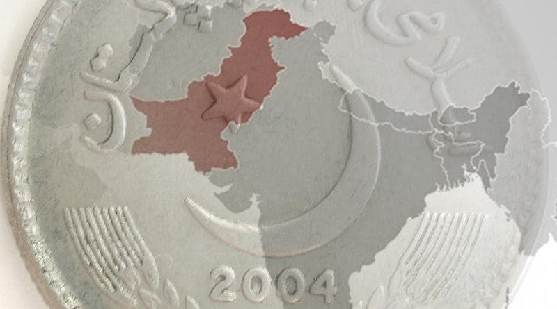 Location of Pakistan and Pakistani Rupee coin.