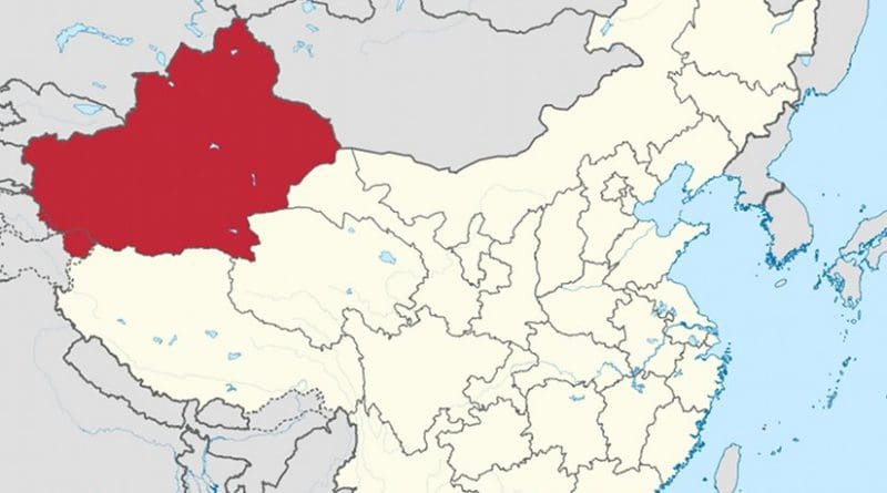 Location of Xinjiang Uyghur Autonomous Region in China. Source: Wikipedia Commons.