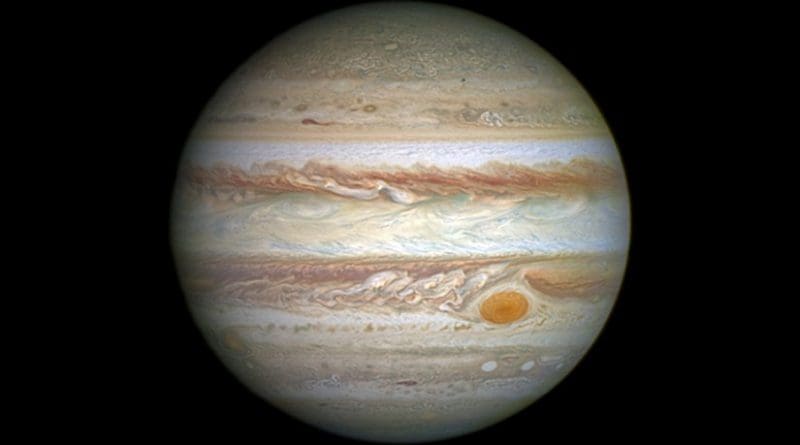 View of Jupiter in natural color. Photo Credit: NASA, ESA, and A. Simon (Goddard Space Flight Center), Wikipedia Commons.