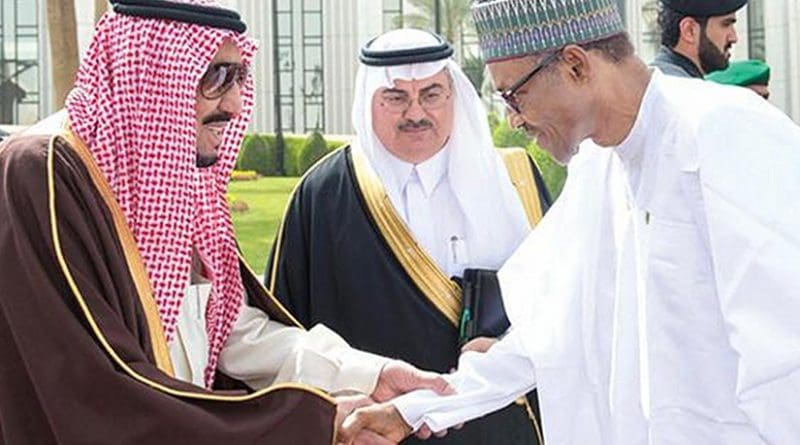 Custodian of the Two Holy Mosques King Salman receives Nigerian President Muhammadu Buhari before talks at Al-Yamamah Palace in Riyadh. Photo Credit: SPA