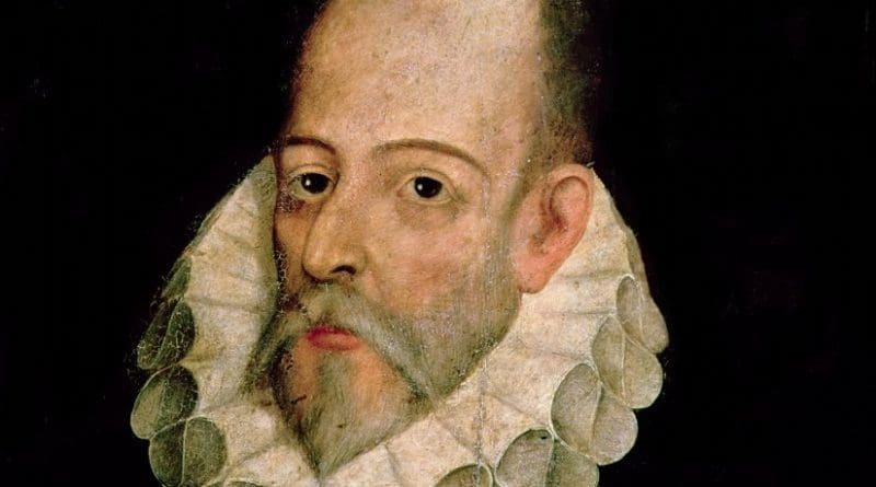 Portrait of Miguel de Cervantes y Saavedra by Juan de Jauregui y Aguilar (circa 1583 - 1641). Source: Wikipedia Commons.