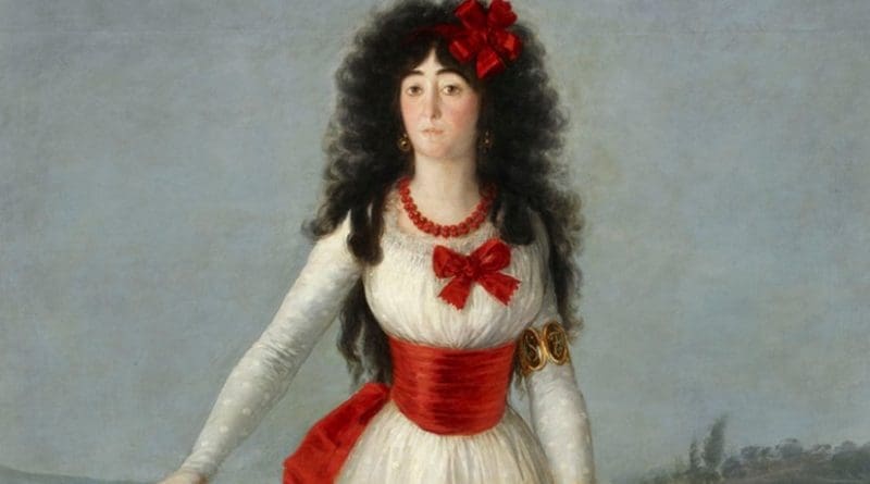 Section of painting 'The White Duchess,' Francisco de Goya, 1795. Source: Wikipedia Commons.