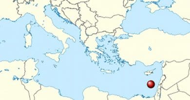 Location of the Leviathan gas field in the Eastern Mediterranean. Source: Wikipedia Commons.