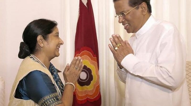 Indian Foreign Minister Mrs. Sushma Swaraj meets with Sri Lanka's President Maithripala Sirisena. Photo Credit: Sri Lanka government.