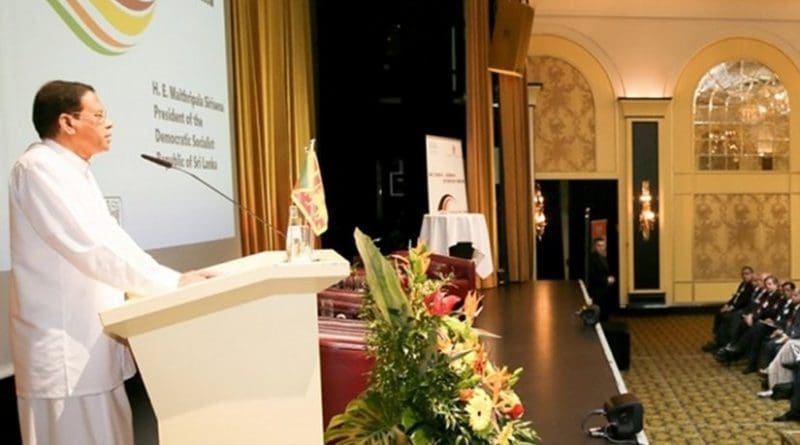 Sri Lanka's President Maithripala Sirisena addresses the Sri Lanka – Germany business forum. Photo Credit: Sri Lanka President's Office.