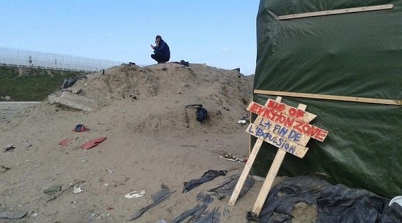 Eviction line in camp in Calais, France. Photo Credit: Maya Evans