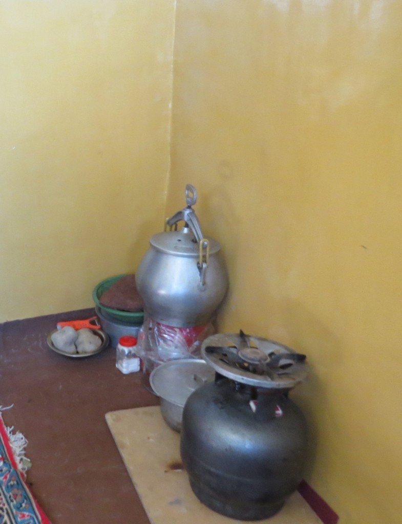 Zuhair’s kitchen in a corner of the single, multipurpose room. Photo by Dr. Hakim.