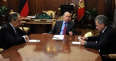 Russia's President Vladimir Putin with Foreign Minister Sergei Lavrov (left) and Defence Minister Sergei Shoigu. Source: Kremlin.ru.