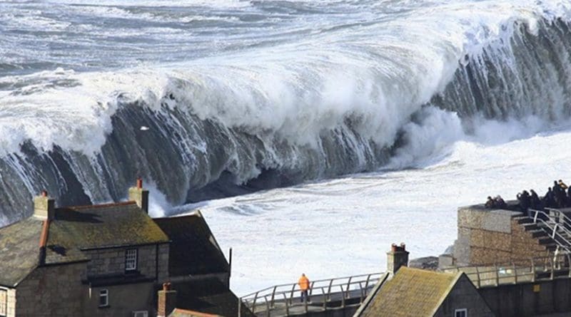 Extreme waves impacting on Chesil Beach in Dorset, UK, were taken on Feb. 5, 2014. Credit Richard Broome