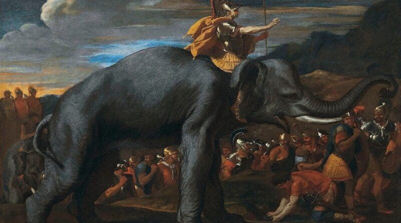 Hannibal traversant les Alpes à dos d'éléphant by Nicolas Poussin