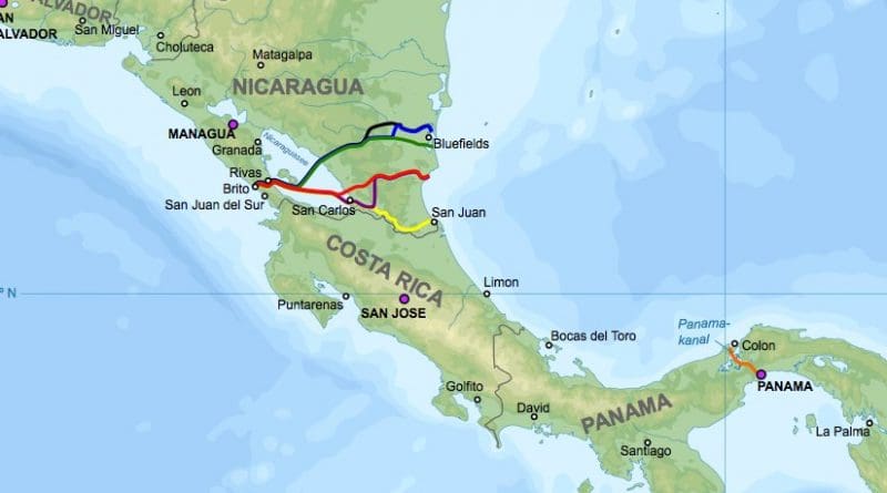 Nicaragua Canal Proposals. Source: Wikimedia Commons.
