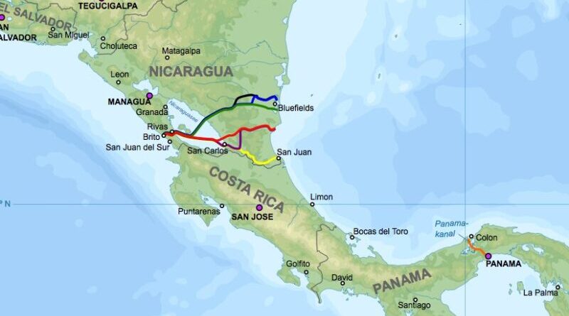 Nicaragua Canal Proposals. Source: Wikimedia Commons.
