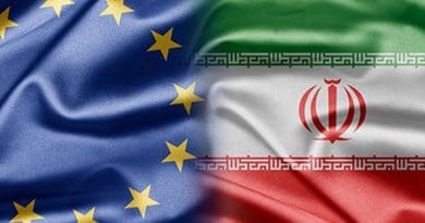 Flags of European Union and Iran