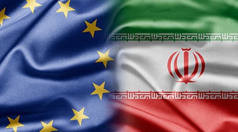 Flags of European Union and Iran