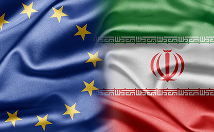 Flags of European Union and Iran