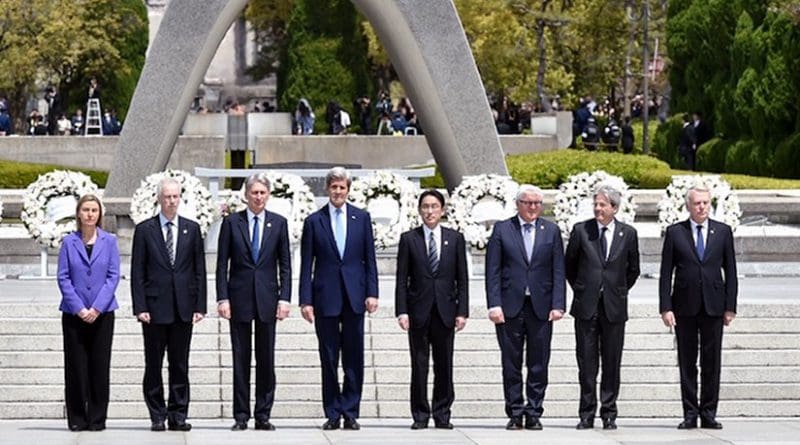 The first visit to the Hiroshima Peace Memorial Park by all the G7 Foreign Ministers. Credit: Ministry of Foreign Affairs, Japan.
