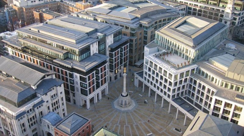 Paternoster Square, City of London, England – the new home of the London Stock Exchange and next door to St Paul's Cathedral. Photo by Gren, Wikipedia Commons.