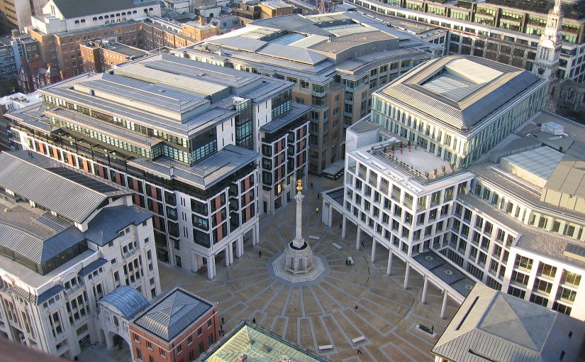 Paternoster Square, City of London, England – the new home of the London Stock Exchange and next door to St Paul's Cathedral. Photo by Gren, Wikipedia Commons.