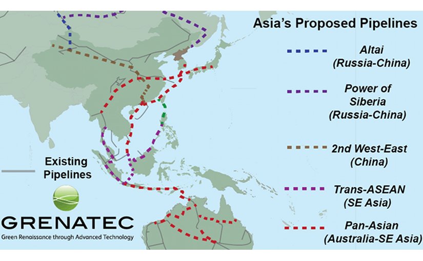 Proposed and planned new gas pipelines in Asia are rapidly creating a network spanning the region. If interconnected, they would create a highly-efficient network. Source: Grenatec.