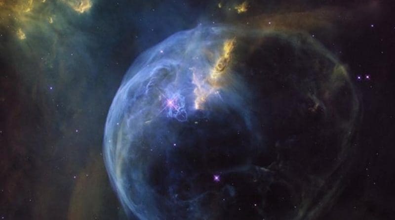 The Bubble Nebula, also known as NGC 7653, is an emission nebula located 11,000 light-years away. This stunning new image was observed by the NASA/ESA Hubble Space Telescope to celebrate its 26th year in space. Credit NASA, ESA, Hubble Heritage Team