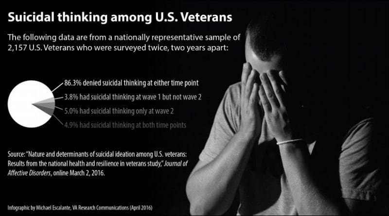 Nearly 14 percent of Veterans reported suicidal thinking at one or both phases of a two-year VA study. Credit Infograph by Michael Escalante