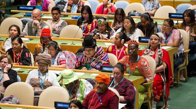 A view of participants in the General Assembly Hall during the opening ceremony of the Fifteenth Session of the United Nations Permanent Forum on Indigenous Issues. Credit: UN Photo/Rick Bajornas