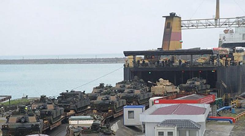 U.S. army’s M1A2 Abrams main battle tanks and Bradley infantry fighting vehicles being unloaded from ferry in the port of Poti, May 4, 2016