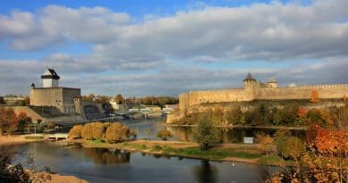 View of Narva, Estonia. Photo by Aleksander Kaasik, Wikipedia Commons.