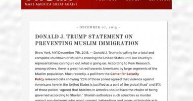 Donald Trump statement on prevention Muslim immigration.