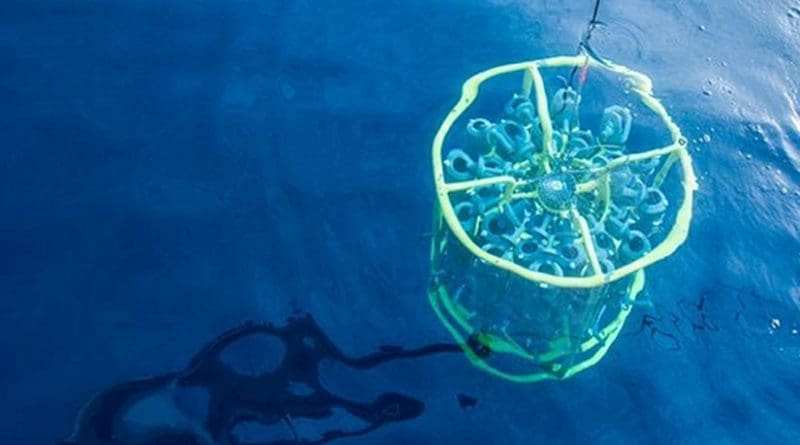 This is a rosette going into the water in Bermuda to sample SAR11. Credit Ben Temperton