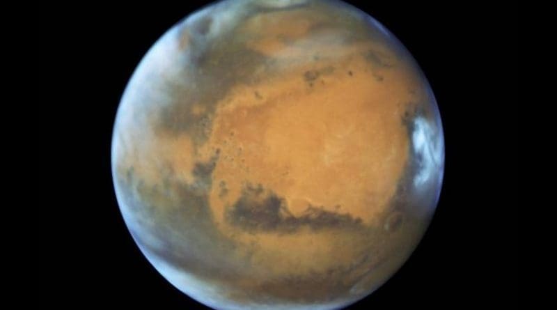 This is a Hubble Space Telescope photo of Mars taken when the planet was 50 million miles from Earth on May 12, 2016. Credit Credits: NASA, ESA, the Hubble Heritage Team (STScI/AURA), J. Bell (ASU), and M. Wolff (Space Science Institute)