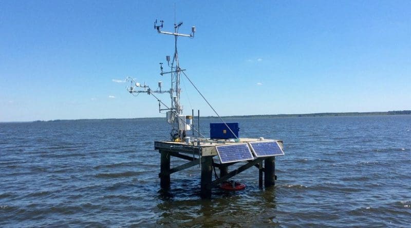 Solar-powered device takes measurements over Mississippi's Ross Barnett Reservoir. Credit Washington State University