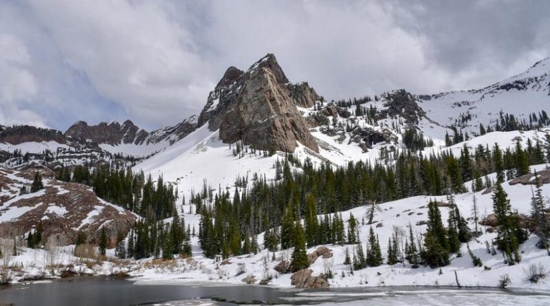 This is Sundial Peak, in the Wasatch Mountains, with Lake Blanche (elevation 8920 feet, 2718 meters) in the foreground, May 2016. Credit David White.