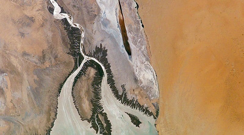 Colorado River Delta. Photo Credit: NASA and Earth Observations Laboratory, Johnson Space Center, Wikipedia Commons.