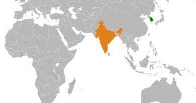 Locations of India and South Korea. Source: Wikipedia Commons.
