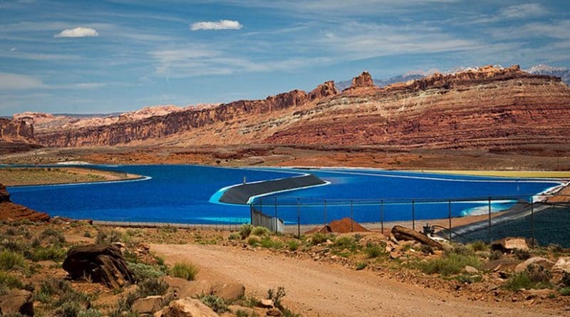 Potash evaporation ponds near Moab, Utah. Photo by Orange Suede Sofa, Wikipedia Commons.
