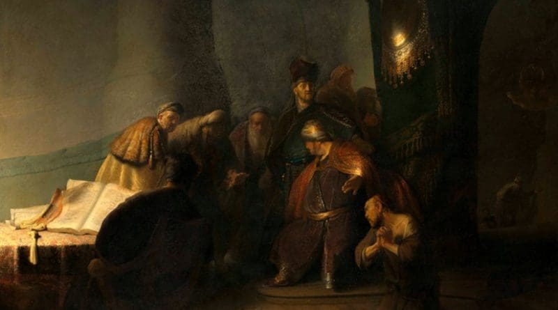 Rembrandt van Rijn (1606-1669), Judas Returning the Thirty Pieces of Silver, 1629. Oil on panel. © Private Collection, Photography courtesy of The National Gallery, London, 2016.