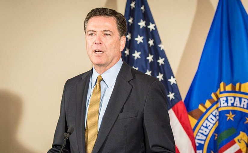 FBI Director James B. Comey addresses reporters during a July 5, 2016 press briefing at FBI Headquarters on the investigation of Secretary Hillary Clinton’s use of a personal e-mail system. Photo credit: FBI