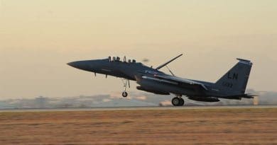 A U.S. Air Force F-15E Strike Eagle lands at Incirlik Air Base, Turkey, Nov. 12, 2015. Six F-15E’s deployed to Incirlik from the 48th Fighter Wing based at RAF Lakenheath, England, to conduct missions in support of Operation Inherent Resolve. Turkish airspace was closed to military operations following an attempted coup July 15, 2016. Pentagon officials said all indications are that all personnel at the base are safe and secure. Air Force photo by Airman 1st Class Daniel Lile