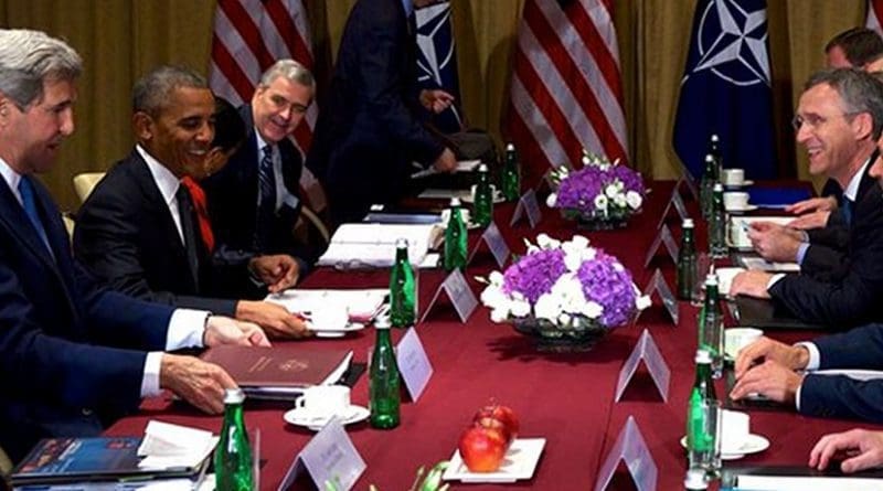 President Barack Obama meets with NATO Secretary-General Jens Stoltenberg and other officials at the NATO Summit in Warsaw, Poland, July 9, 2016. NATO photo