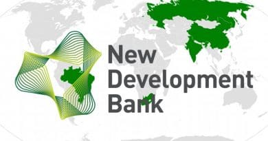 BRICS - Brazil, Russia, India, People's Republic of China, South Africa - and logo of New Development Bank. Source: Wikipedia Commons.