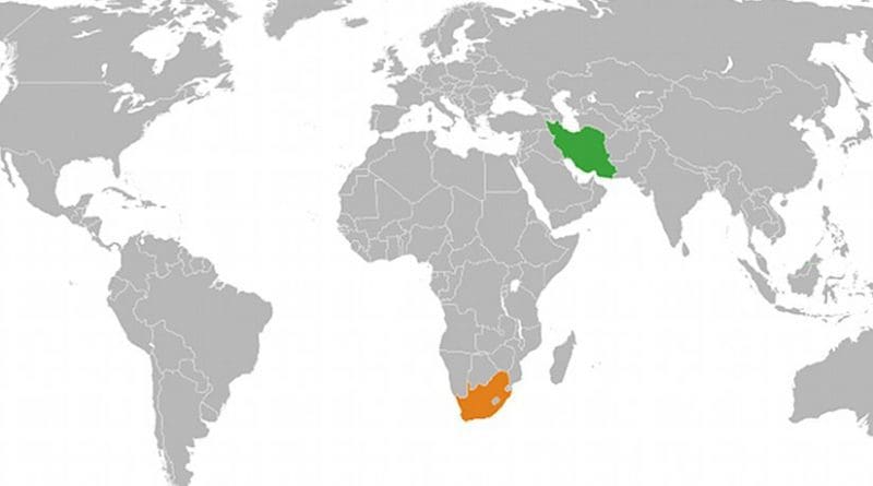 Locations of Iran (green) and South Africa. Source: Wikipedia Commons.