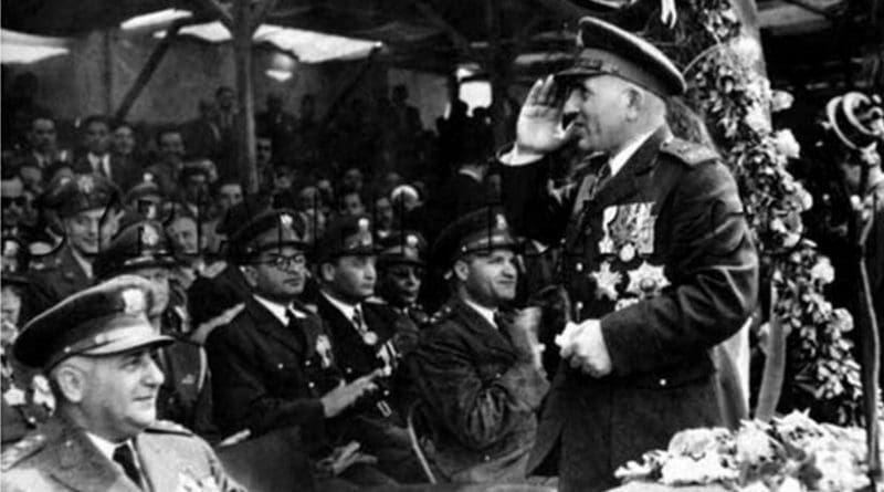 General Adib al-Shishakli with officers of the Syrian Army in 1953. Front row, to his left sits Head of State, President Fawzi Selu and General Aziz Abdul al-Karim. In the back seat, in glasses, is General Amin Abu Assaf, Riad Kaylani, and Mahmud Shawkat