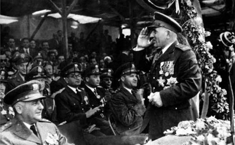 General Adib al-Shishakli with officers of the Syrian Army in 1953. Front row, to his left sits Head of State, President Fawzi Selu and General Aziz Abdul al-Karim. In the back seat, in glasses, is General Amin Abu Assaf, Riad Kaylani, and Mahmud Shawkat